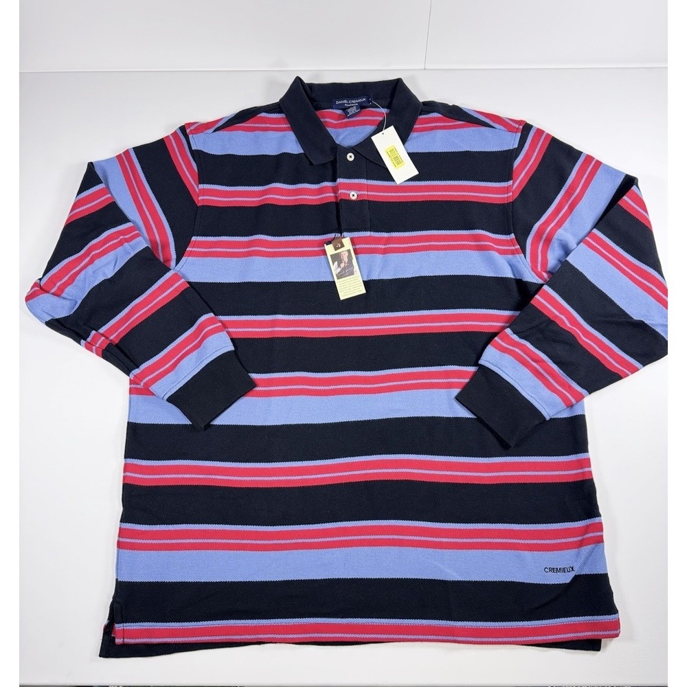 Daniel Cremieux Classics XL Long Sleeve Rugby Polo Navy Pink Blue Striped